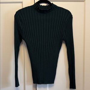 LOFT Dark Emerald Green Ribbed Knit Sweater